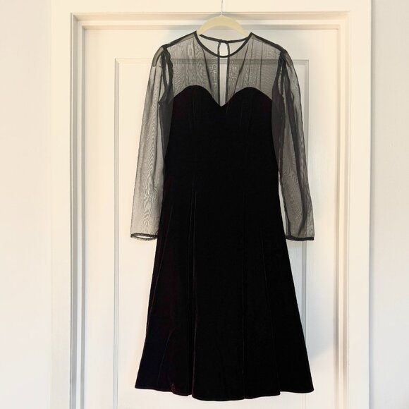Vintage Karen Lucas for Niki Black Velvet Tea Length Dress - Picture 1 of 8